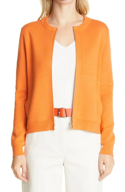 Akris Milano Stitched Wool-blend Cardigan In Pure Orange