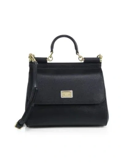 Dolce & Gabbana Medium Sicily Leather Top Handle Bag In Black