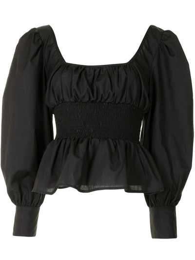 Ciao Lucia Colombo Smocked Cotton Peplum Top In Black