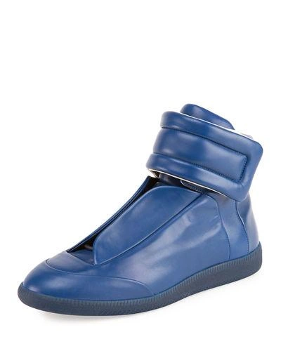 Maison Margiela Men's Future Leather High-top Sneakers In Blue