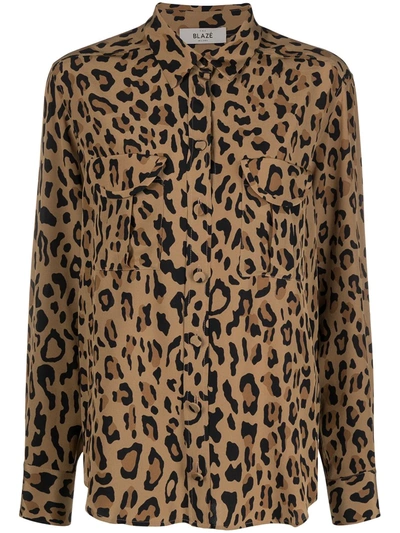 Blazé Milano Simba Berber Leopard-print Silk-twill Shirt In Black