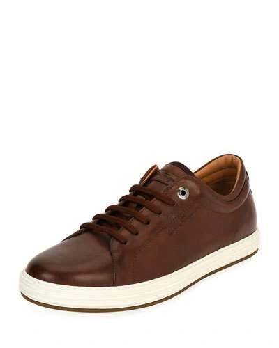 Ferragamo Men's Leather Low-top Sneaker, Brown (mogano)