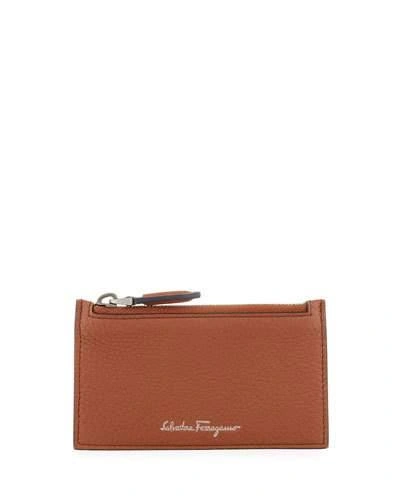 Ferragamo Firenze Leather Zip-top Card Case, Brown