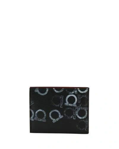 Ferragamo Capsule Gancio-stamped Leather Bi-fold Wallet, Black/gray