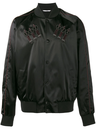 Valentino Black Embroidered Love Blade Bomber Jacket