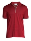 Ferragamo Men's Tipped Zip-up Polo Shirt In Red