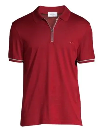 Ferragamo Men's Tipped Cotton Polo Shirt In Red