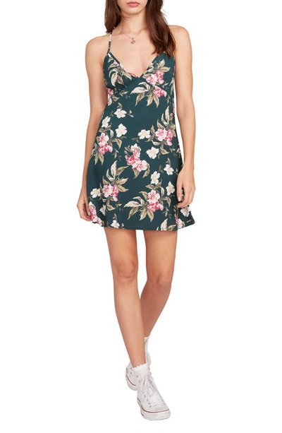 Volcom Haute Tropic Floral Slipdress In Green Emerald