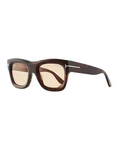 Tom Ford Wagner Thick Square Sunglasses, Dark Brown Havana