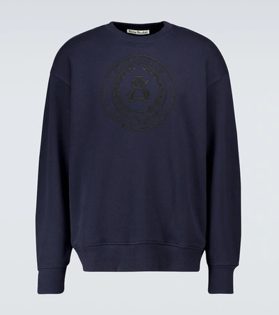 Acne Studios Forban Oversized Logo-embroidered Loopback Cotton-jersey Sweatshirt In Blue