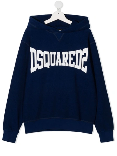 Dsquared2 Teen Logo-print Hoodie In Blue