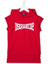 Dsquared2 Kids' Logo Print Hooded Cotton Sweat Dress In Red