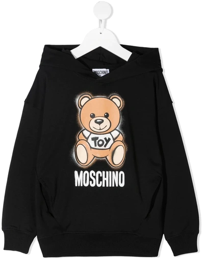 Moschino Kids' Black Inside Out Teddy Bear Hoodie In White