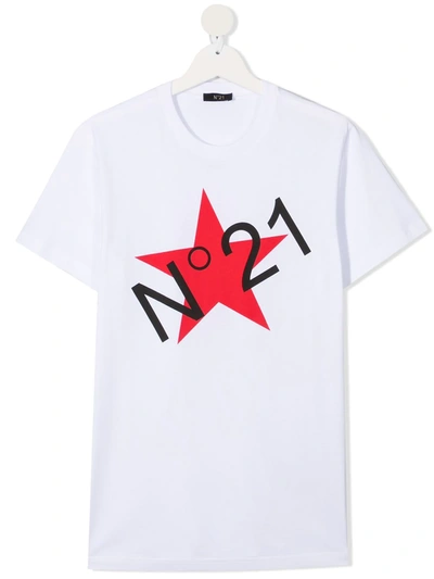 N°21 Teen Star-print Crew Neck T-shirt In White