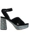 Miu Miu Velvet And Glitter-covered Platform Sandals In N11 Nero+ardesia