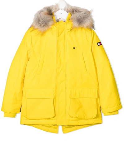 Tommy Hilfiger Junior Teen Fur Trimmed Padded Parka In Yellow