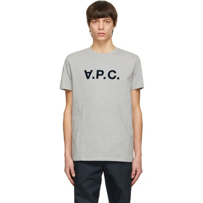 A.p.c. Flocked Logo-print Cotton T-shirt In Heathered Light Grey