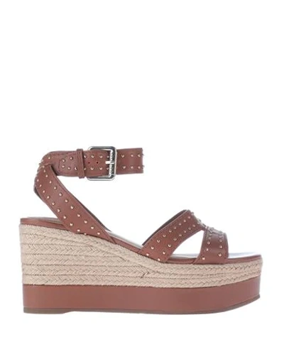 Guess Latanye Fl6laelea04 Leather Sandals With Wedge And Application Of Micro Studs In Brown