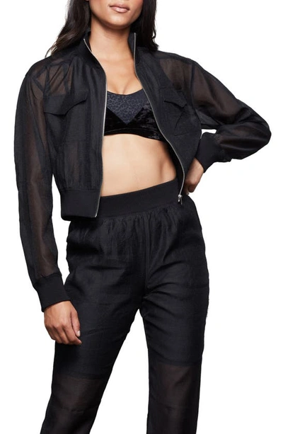 Good American Sheer Crop Bomber Jacket In Black001