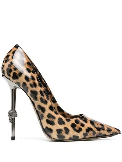 Philipp Plein Leopard Print Pointed Pumps In Neutrals