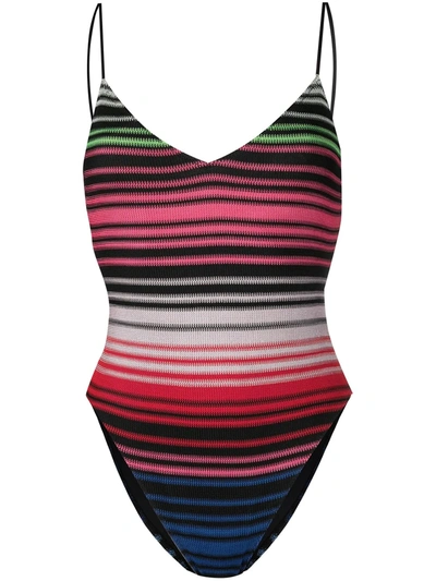 Mc2 Saint Barth Woman One Piece Swimsuit With Stripes In Black