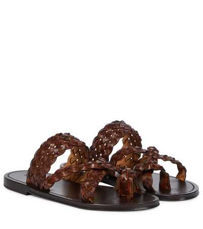 Saint Laurent 10mm Neil Woven Leather Thong Sandals In Brown