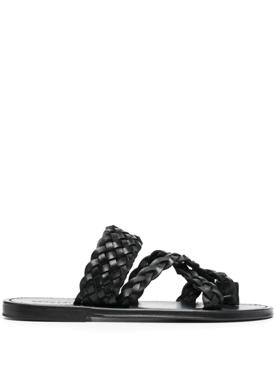 Saint Laurent 10mm Neil Woven Leather Thong Sandals In Black