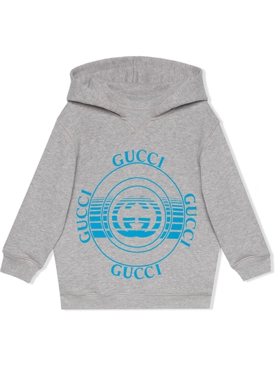 Gucci Kids' Logo印花棉质连帽卫衣 In Grey
