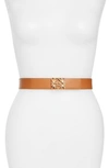 Loewe Anagram Logo Leather Belt In Tan/ Black/ Gold