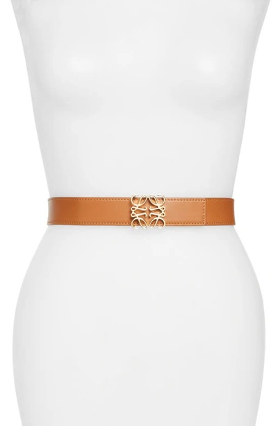 Loewe Anagram Logo Leather Belt In Tan/ Black/ Gold