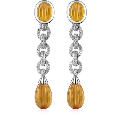 Gucci Earrings Carved Gemstone 18k Gold And Diamond Drop Earrings In Citrine