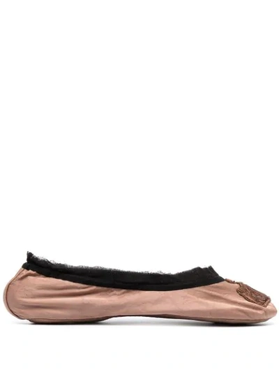 Lanvin Logo Embroidered Ballerina Slippers In Brown