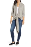 Loveappella Multi Wear Tie Front Draped Cardigan In Natural
