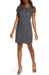 Pisarro Nights Beaded Mesh Cocktail Dress In Slate