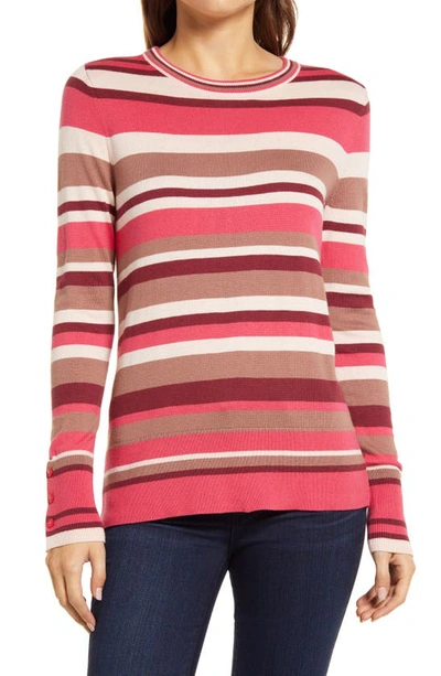 Halogenr Crewneck Sweater In Pink Multi Stripe