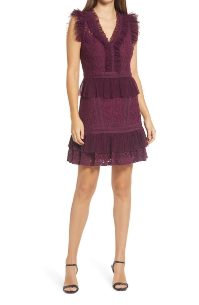 Adelyn Rae Deven Lace Cocktail Dress In Plum