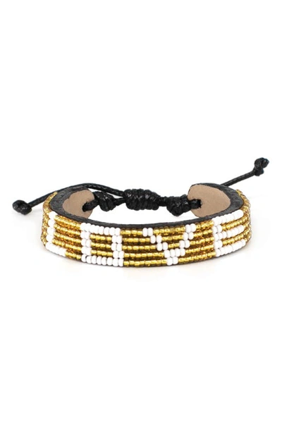 Ubuntu Life Love Beaded Woven Bracelet In Gold/ White
