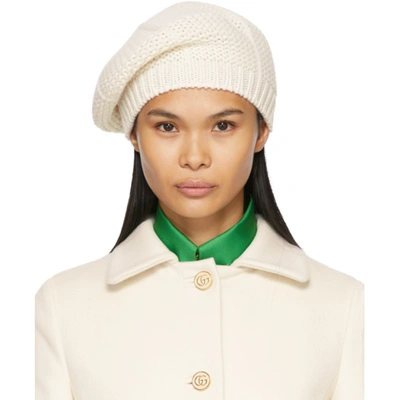 Gucci White Wool Knit Beret In 9200 Ivory