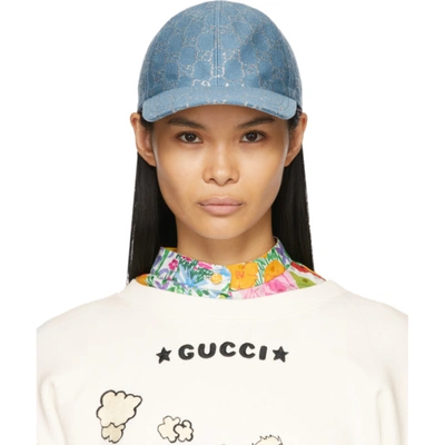 Gucci Blue Wool Lamé Gg Cap In 4660 Turquoi/black