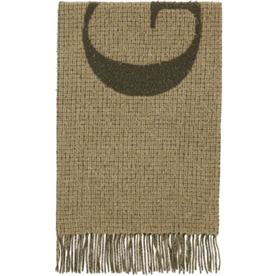 Gucci Reversible Khaki Wool Jacquard Scarf In 3366 Olive/