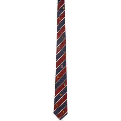Gucci Red & Navy Silk Symbols Tie In 6168 Bordea