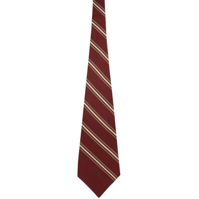 Gucci Red Silk Stripe Tie In 6278 Burgun