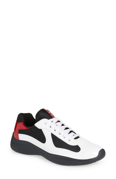 Prada Men's New America's Cup Leather Low-top Sneakers In White/ Red