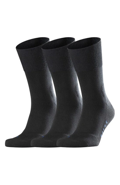 Falke Men's Run 3-pack Solid Cotton Socks In Black