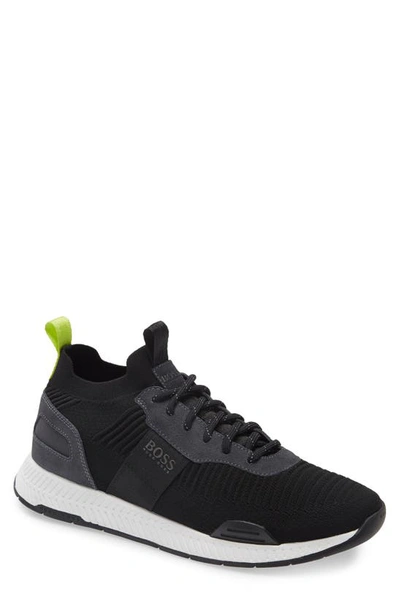 Hugo Boss Titanium Sneaker In Black/ Grey Fabric