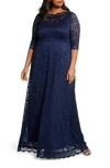 Kiyonna Leona Lace Evening Gown In Nocturnal Navy