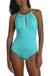 La Blanca Island Goddess Mio High Neck One-piece Swimsuit In Aquamarine