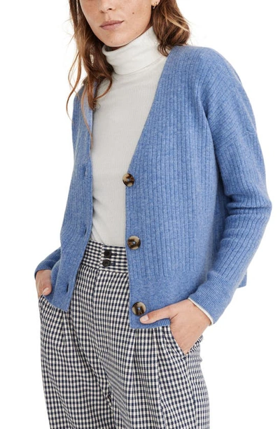 Madewell Cameron Ribbed Crop Cardigan In Heather Sky