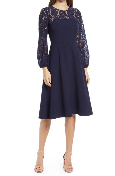 Eliza J Lace Long Sleeve Midi Dress In Navy