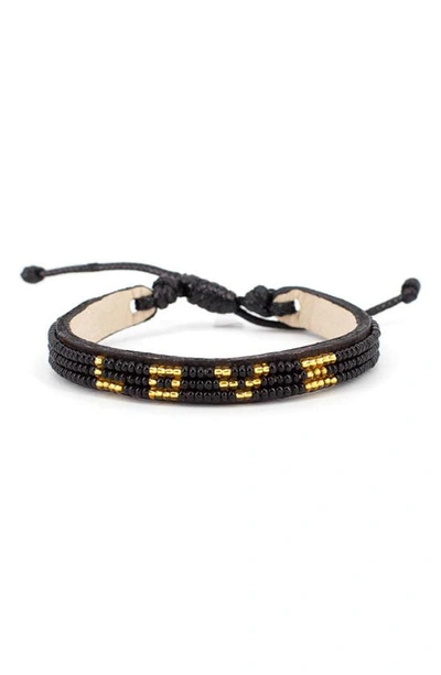 Ubuntu Life Love 3-row Beaded Woven Bracelet In Black/ Gold